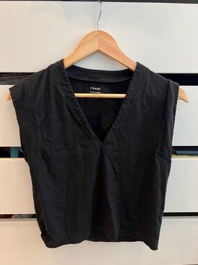 Frame Denim Black V-Neck Boxy Tank